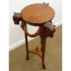  Late 20th century mahogany jardiniere stand set with three horse heads, H105cm  