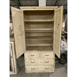 19th century painted pine wardrobe cupboard, fitted with two panelled doors, two short and two long drawers - THIS LOT IS TO BE COLLECTED BY APPOINTMENT FROM THE OLD BUFFER DEPOT, MELBOURNE PLACE, SOWERBY, THIRSK, YO7 1QY