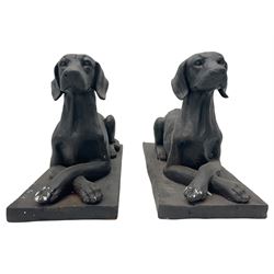 Pair of composite recumbent Labrador figures

