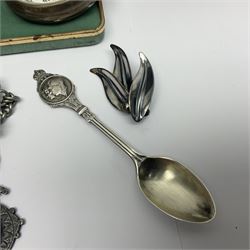 Silver bon bon dish, three 9ct gold rings, silver charm bracelet, silver Benson pocket watch, other silver jewellery and a silver spoon