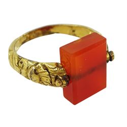 19th century gold carnelian swivel ring, the carnelian engraved 'Margaret'