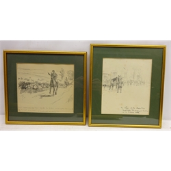  Cartoon Hunting scenes, set of 15 early 20th century lithographs of pencil sketches after Lionel Edwards from 'A Huntsman's Nightmare' approx 19cm x 22cm and four smaller (19)  