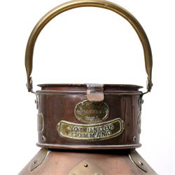 Large copper ships lantern 'Not under Command' by F & T Ross Ltd, Hull, with a plate inscribed 'Hull Fishing Vessel Owners Association Ltd No.731' and another plate inscibed 'S.T.Capel' H46cm
The S T Capel was a deep sea trawler launched in 1929, later renamed Arctic Hunter and used as a minesweeper in WWII