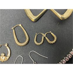 9ct gold hoop earrings and silver jewellery including bangle, stone set bracelet and earrings