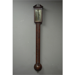  George III mahogany mercury stick barometer, broken arch pediment above glazed door with engraved silvered plate signed 'J. Wisker, York', H97cm  
