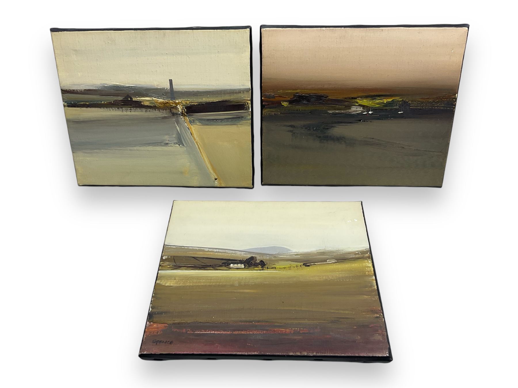 Les Spence (British 1934-): Expansive Landscapes, set of three oils on canvas, one signed 25cm x 31cm  (3)