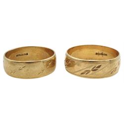 Two 9ct gold engraved wedding bands, hallmarked 