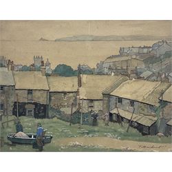 Thomas Maidment (British 1871-c1959): Cornish Coastal Town, watercolour and ink on buff paper signed 33cm x 44cm