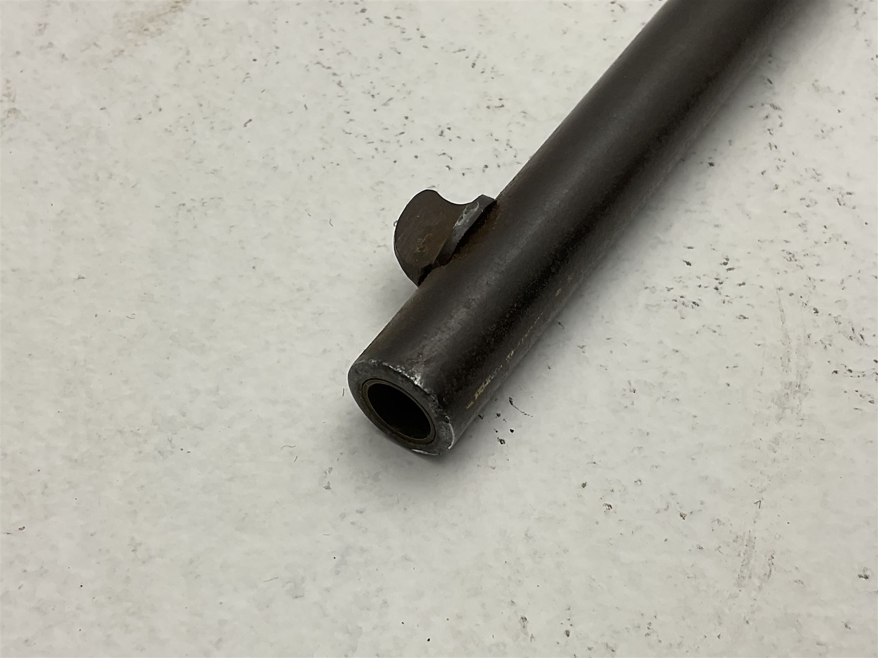 Late 18th century 7.2mm (approx. .28 calibre) Girandoni system single shot reservoir air rifle, the 62cm steel barrel with swivelling two-leaf rear sight, brass breech decorated with a sunburst and lever opening top loading, engraved steel lock-plates marked 'S. Gaskell' to the right side underneath the cocking lever, brass trigger guard,  leather covered steel butt reservoir of tapering conical form with brass ferrule and walnut fore-stock with horn mounts L107cm overall