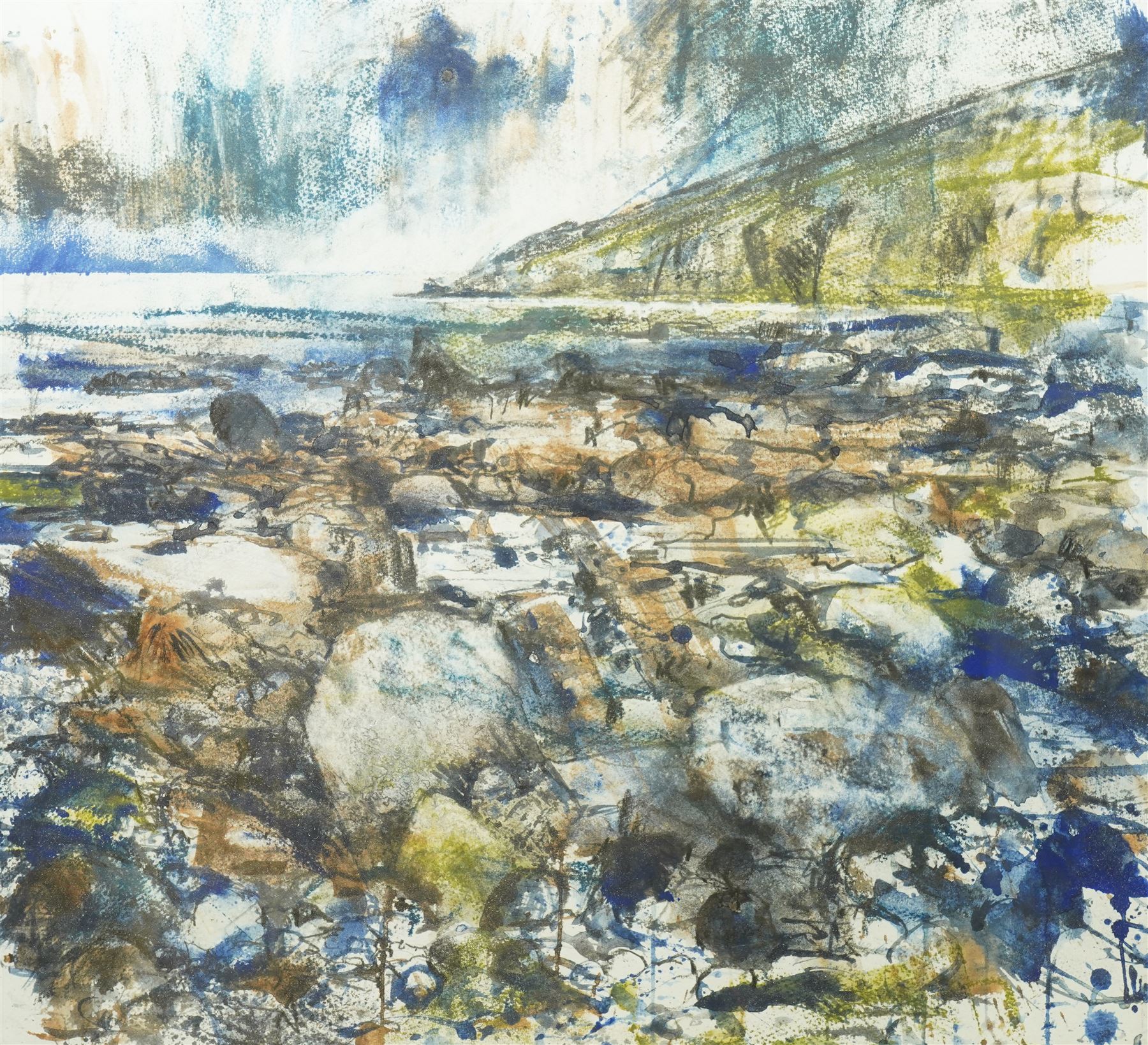 Robert J Dutton (Yorkshire Contemporary): 'Low Winter Tide - Church Bay Anglesey', limited edition colour print signed titled and numbered 1/50, 55cm x 58cm