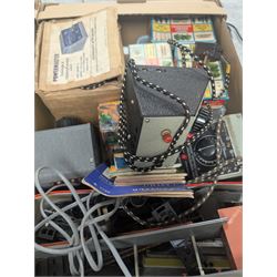 Collection of HO and OO gauge model railway rolling stock and accessories, including Fleischman locomotives, carriages, goods wagons, kit built rolling stock, Kitmaster built rolling stock, etc, in four boxes