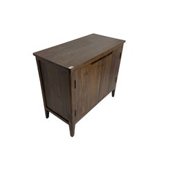 Hardwood cabinet, rectangular top over two cupboard doors, raised on tapering supports