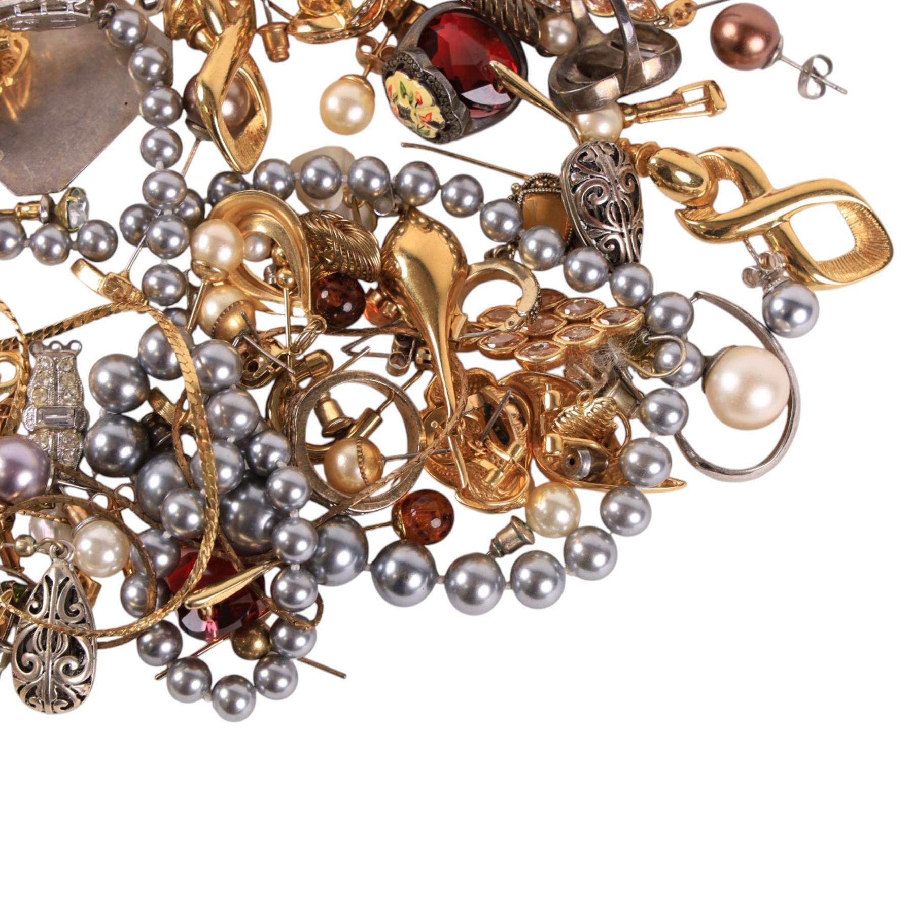 Silver jewellery, comprising pair of earrings, two rings and pendant,  together with a collection of costume jewellery