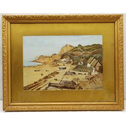 GB Lynton (British 20th century): Cornish Coastal Village '1895', watercolour signed 36cm x 53cm