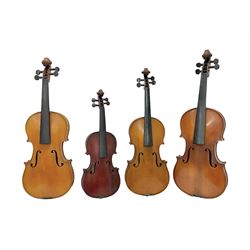 Four violins 1/8th size; half size with 