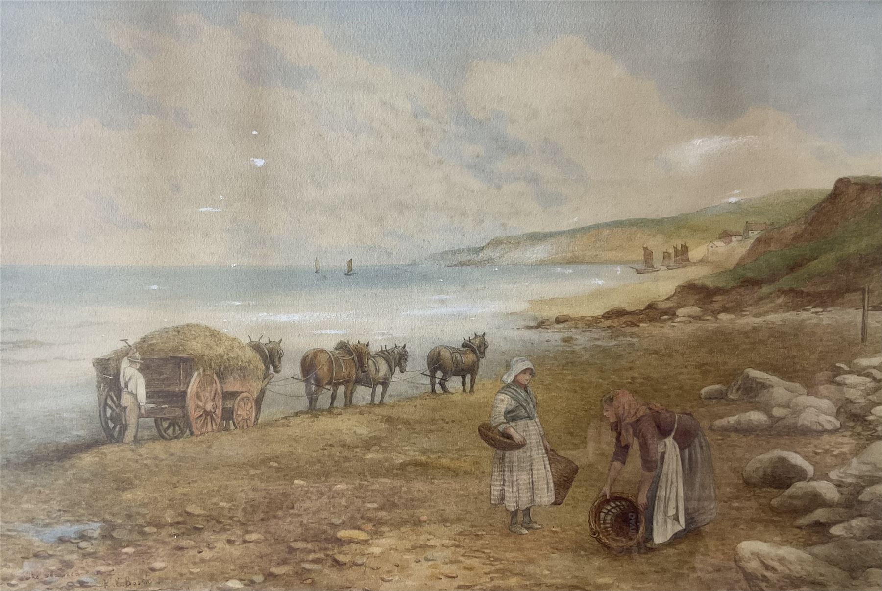 Kate E Booth (British fl.1850-1898): 'The Seaweed Cart', watercolour signed and titled 33cm x 50cm