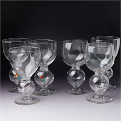 Set of 6 1930s glass goblets by William Swingewood for Stevens & Williams, each goblet wit...