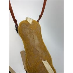 Pedigree push along plush covered horse 1950s-60s with red tubular metal framework and beech foot rests H25