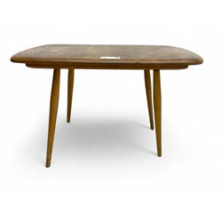 Lucian Ercolani for Ercol - mid-20th century elm and beech occasional table, rectangular top with rounded corners, on tapered supports
