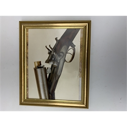 Eley-Kynoch Cartridges illuminated cardboard shop display sign depicting a shotgun, gun dog and dead game 39 x 43cm; and two small framed prints of double barrel shotgun actions (3)
