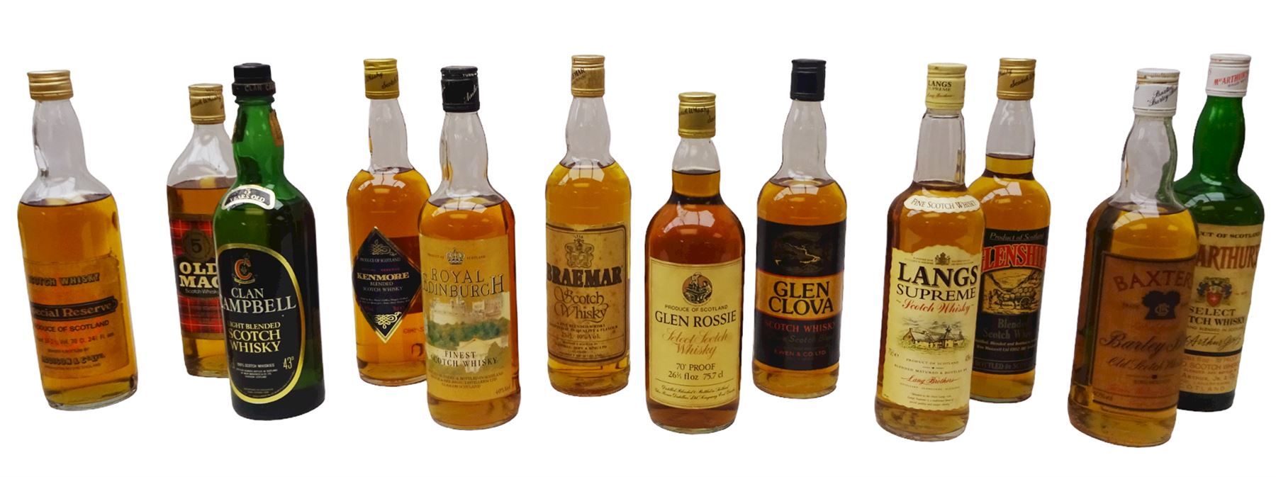 Twelve bottles of blended Scotch whisky, including Langs Supreme, MacArthur's, Kenmore etc, various contents and proofs (12)
