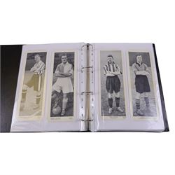 Collection of 1930s and later Football related trading and cigarette cards, including complete set of sixteen 1936 Topical Times Panel Portraits of Star Footballers, collection of further 1930s Footballer Panel Portraits, complete set of twenty-five 1955 The Wizard Famous Footballer cards, complete set of fifty Wills Association Footballers 1935, complete set of fifty Godfrey Phillips International Caps cards, etc, housed in three albums