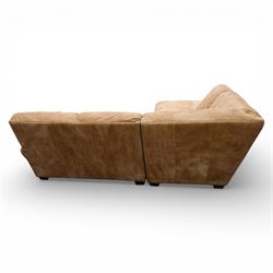 Barker & Stonehouse - 'Houston' brown leather corner sofa with left facing chaise sofa, fixed cushions on dark stained wooden legs