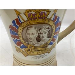 Shelley musical pottery jug commemorating the 1937 Coronation of King George VI, with printed mark beneath, H20cm
