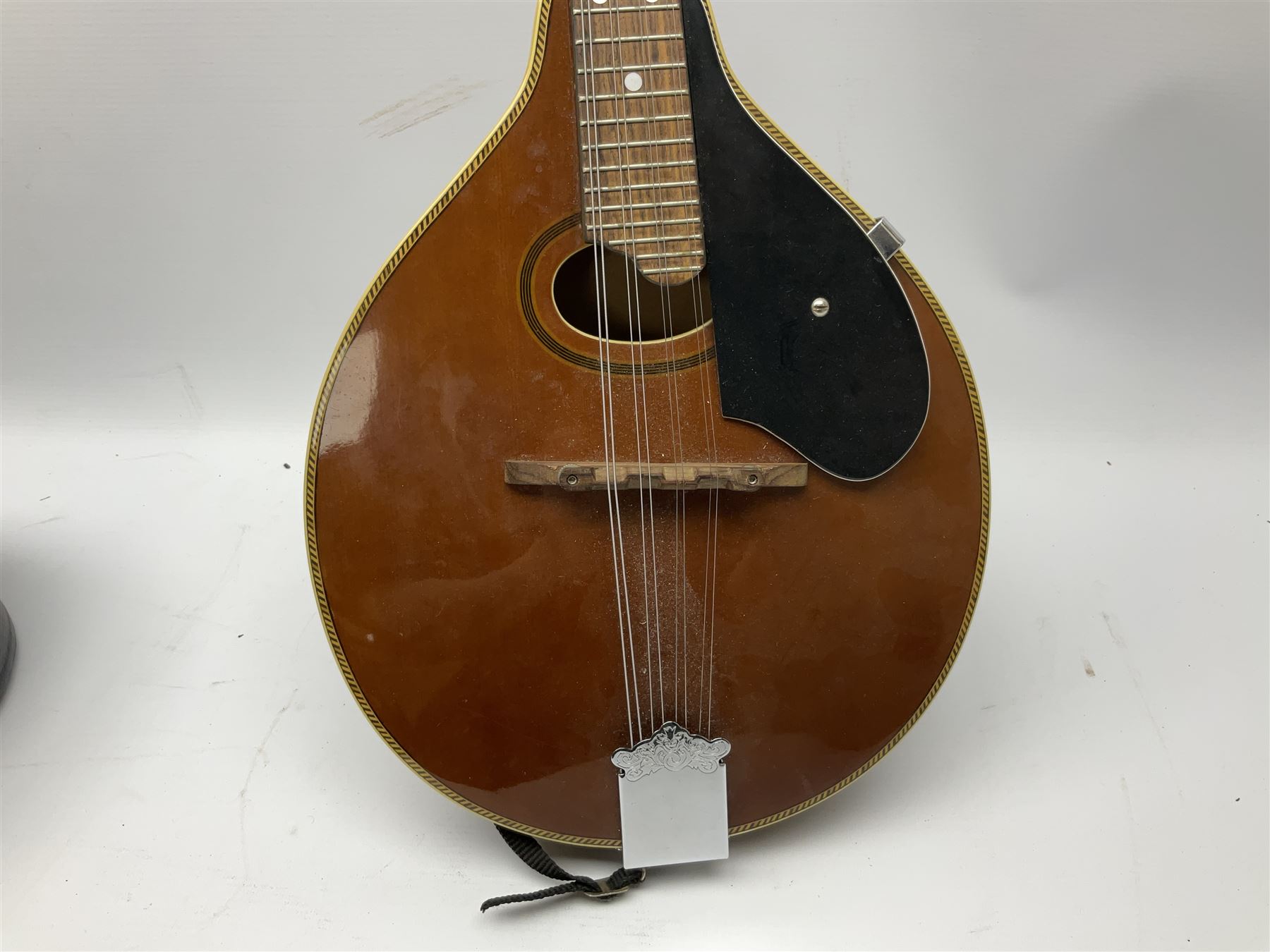 Palmer eight-string mandolin with mahogany back, simulated ivory and mother-of-pearl mounts L67cm; and Mahalo mahogany cased baritone scale ukulele, model no.U320B, L76cm; in hard carrying case (2)