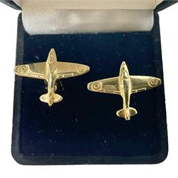 Pair of 9ct gold cuff links as Spitfire aircraft, approx. 3.95gms; boxed
