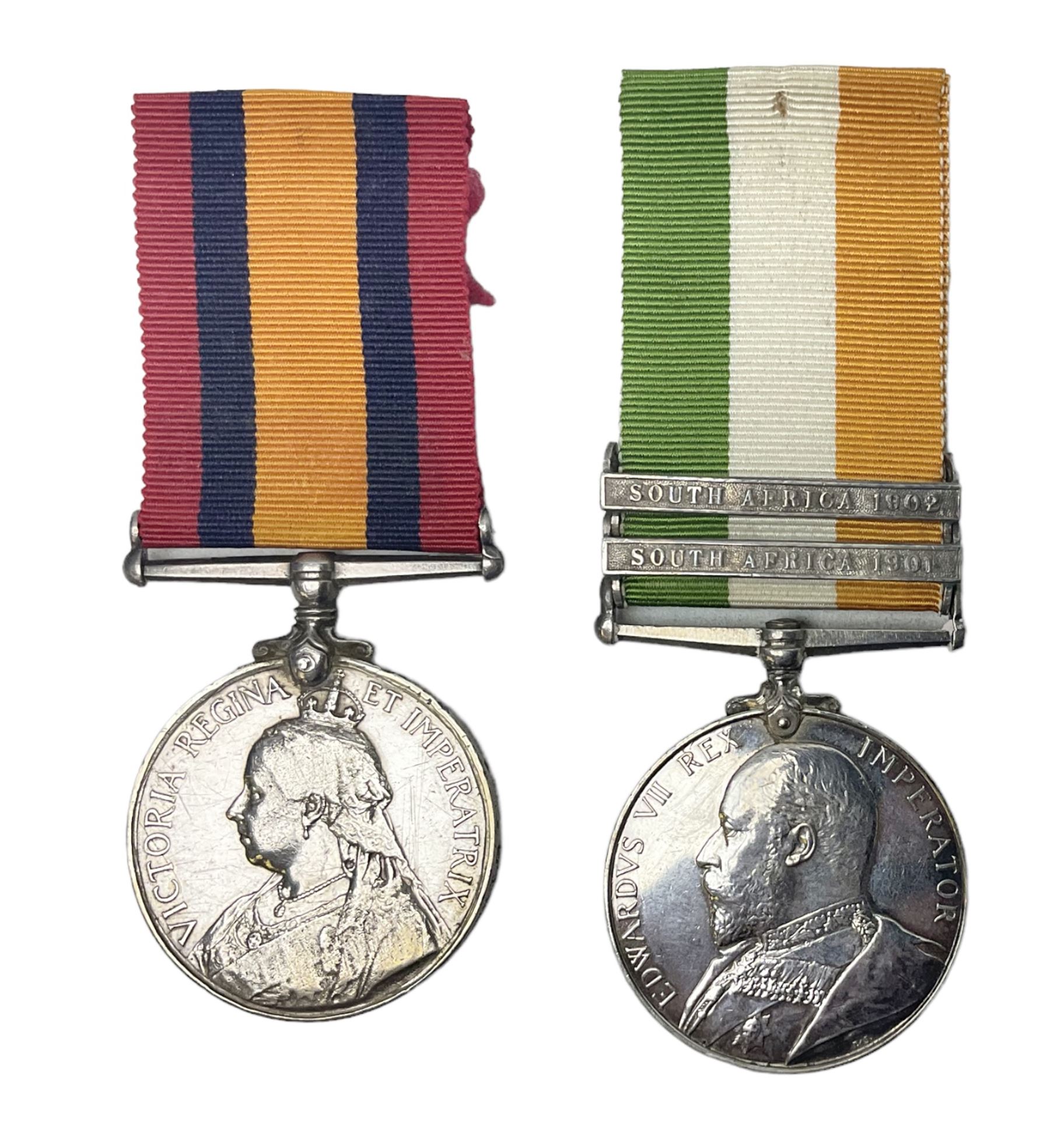 Kings South Africa Medal with two clasps for South Africa 1901 & 1902 awarded to 2694 Serjt. J. Campbell K.O. Scot. Bord.; and Queens South Africa Medal marked 59(?)8 Pte. A.T. Browne Grahamstown G.; both with ribbons (2)