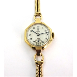  Tudor Rolex 9ct gold wristwatch, ladies Birmingham 1948 no 237147 movement stamped Tudor on double rope bracelet approx 18gm   