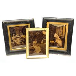 Three framed crystoleums, two examples stamped F Hanfstaengl, larger two examples in ebonised frames overall H36cm L31cm. 