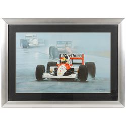 Three Formula 1 racing prints, including Nigel Mansell example signed by Nik Curry, Nigel Mansell 'Inside View' by Karen Johnson, and a Ray Goldsborough example, all framed, largest H38cm, W55cm