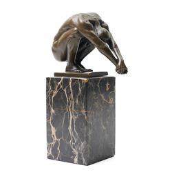 Bronze figure The Diver, signed Milo, upon a large marble base, H24cm