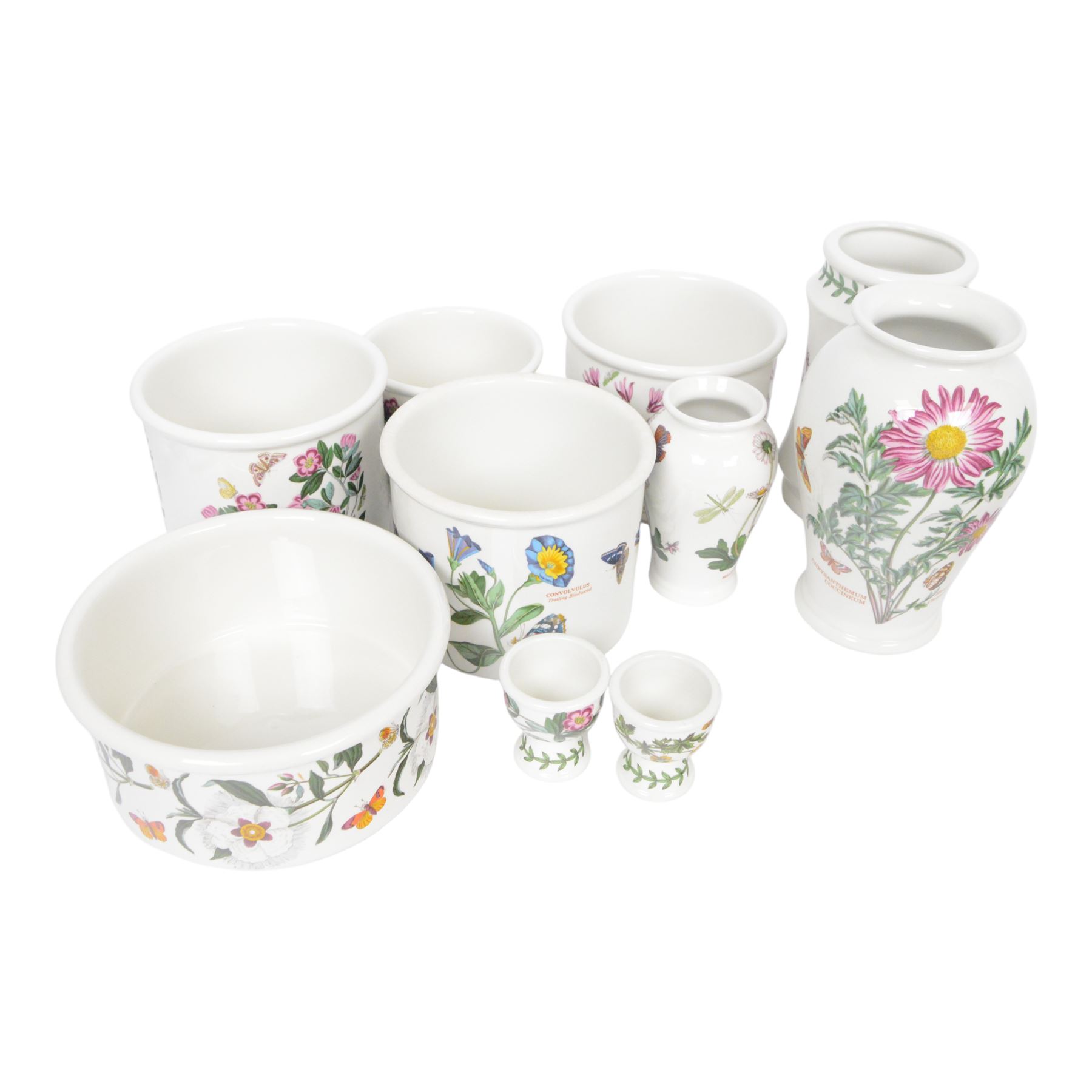 Collection of Portmeirion The Botanic Garden pattern, including five dinner plates, four side dishes, vases, planters etc 