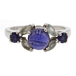  9ct white gold cabochon amethyst and stone set ring, stamped 375  