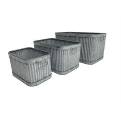 Set three graduating rectangular planter tubs, with galvanised design