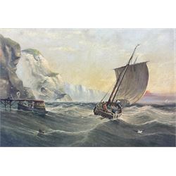 Henry (1820-1887) and Edward King (1860-1941) Redmore: Fishing Boat leaving East Yorkshire Cliffs, oil on board signed and dated 1871, 41cm x 60cm 
Notes: a work almost certainly by E K but with areas contributed by his father, signed by the latter