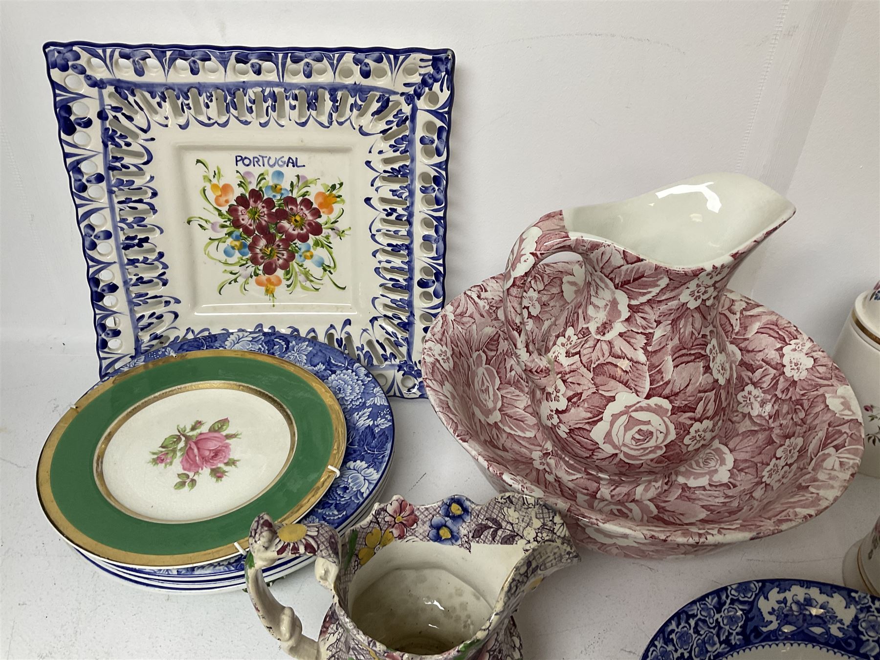 Burleigh Victorian Chintz pattern jug and bowl, Portmeirion jar with lid and other ceramics