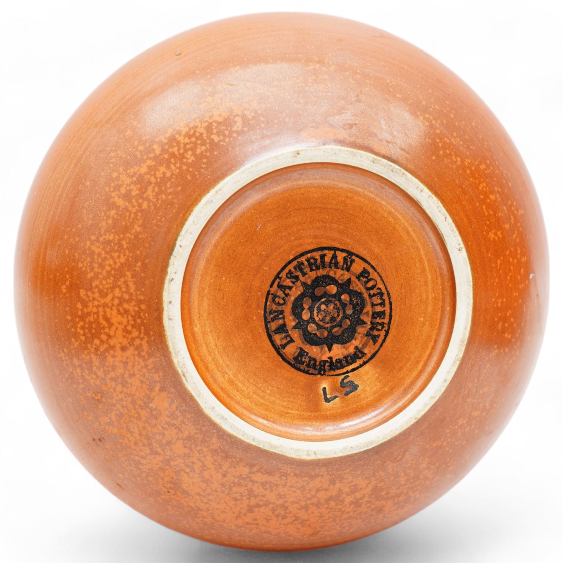 Collection of Pilkington Royal Lancastrian mottled orange vases, impressed marks to base, largest H17cm (3)