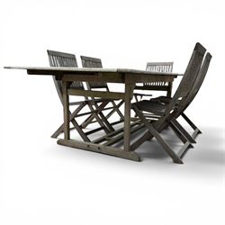 Teak garden table and 6 folding chairs in a grey finish