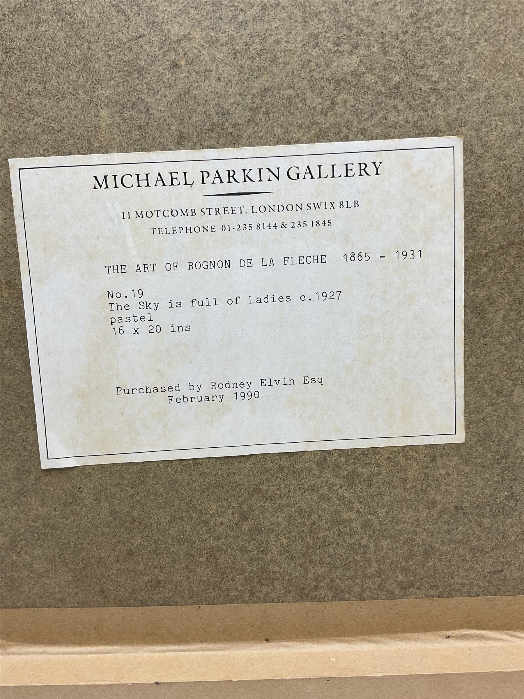 Rognon de la Fleche (Lady Cara Harris) (British 1865-1931): 'The Sky is full of Ladies', pastel unsigned, titled and dated c.1927 on gallery label verso 44cm x 42cm 
Provenance: exh. 'The Art of Rognon de la Fleche', Michael Parkin Gallery, Motcomb Street, London 1990, label verso