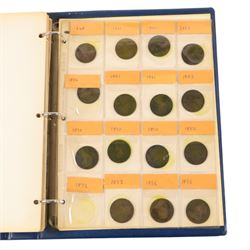 Great British pre-1920 and pre-1947 silver coins, including ten pre-1920 and seventeen pre-1947 half crowns, twelve pre-1920 and seven pre-1947 florins, twelve pre-1920 and eight pre-1947 shillings, and further copper coins, housed in a blue ring binder folder