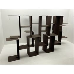 Retailed by The Conran Shop - four sectional modular shelving units, rusted metal finish, each unit - W212cm, H71cm, D33cm