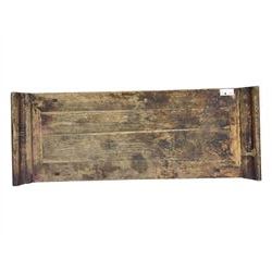 Mid-19th century elm low altar table, rectangular top with scrolled ends, fitted with three small drawers, pierced and scroll carved brackets, on square moulded supports 