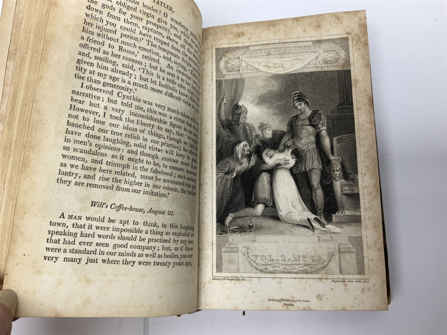 THE TATLER, London, C. Whittingham and John Sharpe, 1804, 4 volumes; engraved portrait frontispieces, engraved title pages and plates; uniformly bound in half leather with marbled boards