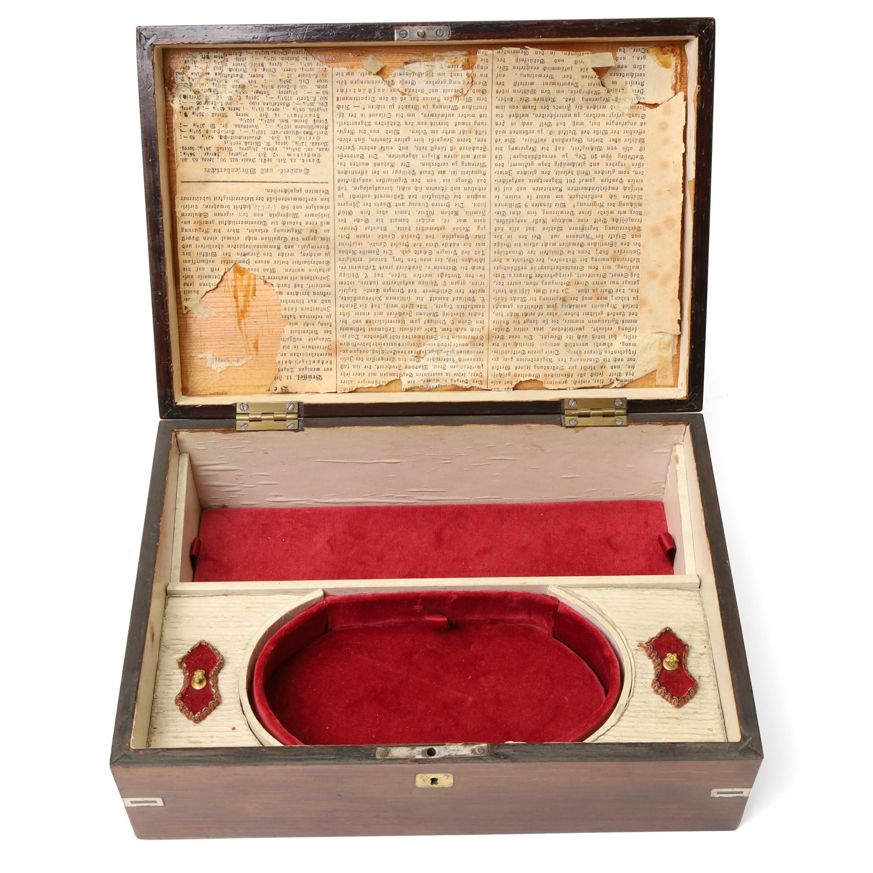 19th century German rosewood box with silver plated mounts, W28cm D20cm; 19th century mahogany two section tea caddy, of sarcophagus form, W23cm D12.5cm (2)