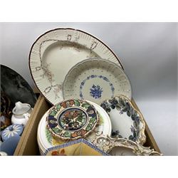 Wedgwood Jasperware lidded cylindrical jar and tulip vase, Spode Copeland's jug, two luster jugs, and other decorative ceramics and collectables, in two boxes 