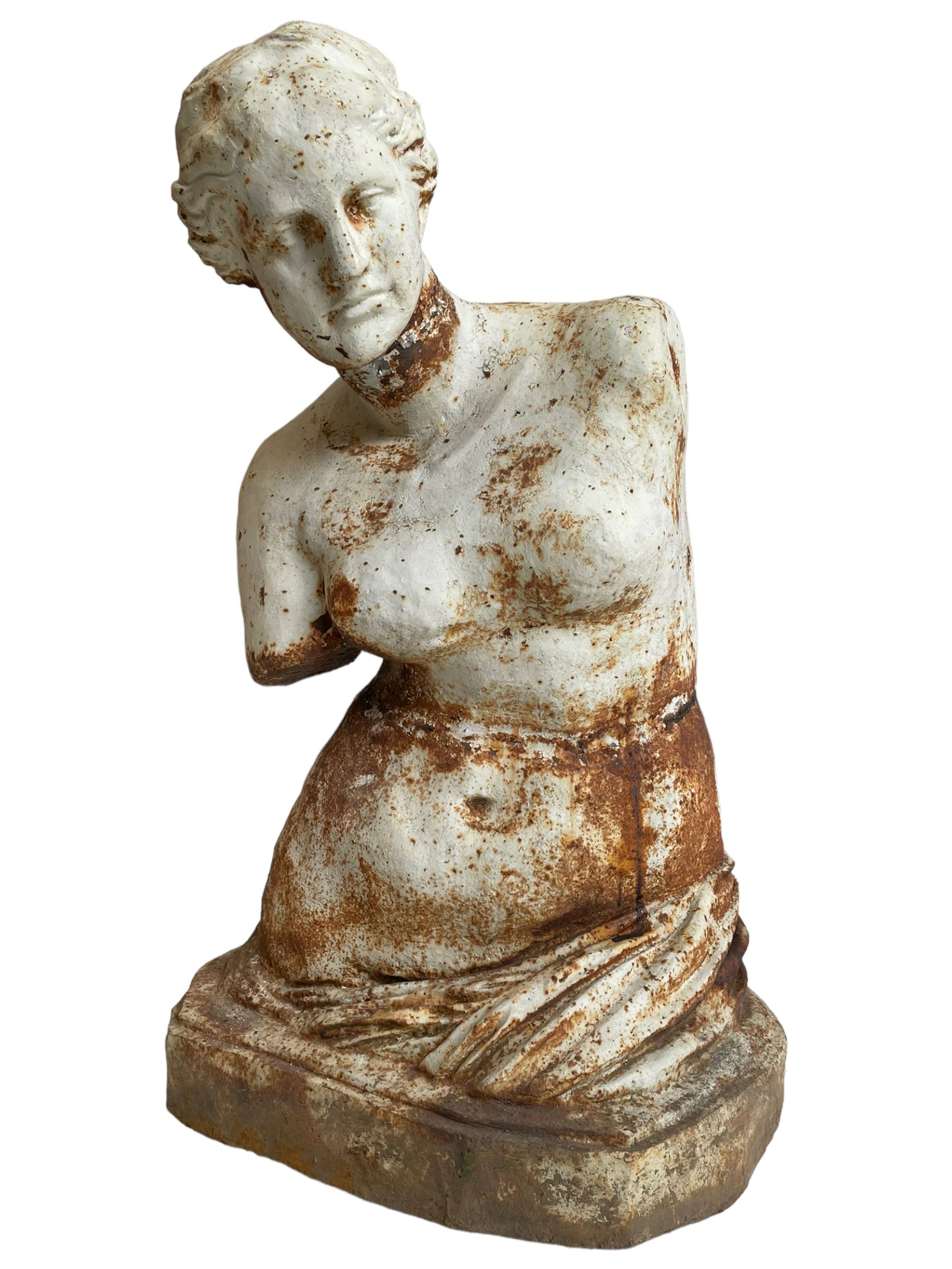 After Alexandros of Antioch - large cast iron figure of Venus de Milo or Aphrodite of Melos, depicting the torso and head